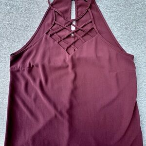 Charlotte Russe Sleeveless Crisscross Tank Top Wine/Burgandy Color Size Medium